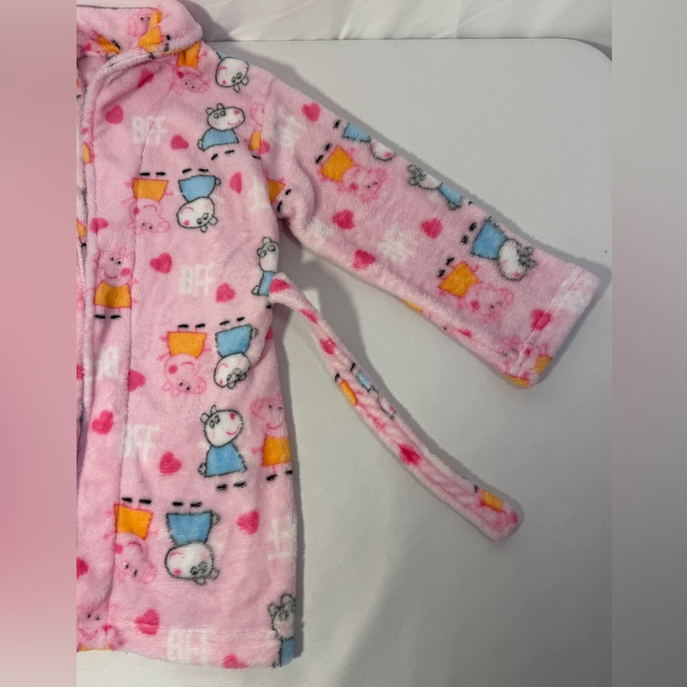 Peppa Pig Girls Robe 4T Pink Fleece Plush Bathrobe Toddler Cartoon Pajama Sleep - Picture 4 of 10